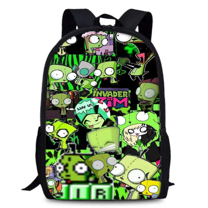 Zim Dib Invader Gaz Cartoon Animated Character Printed Backpack Children