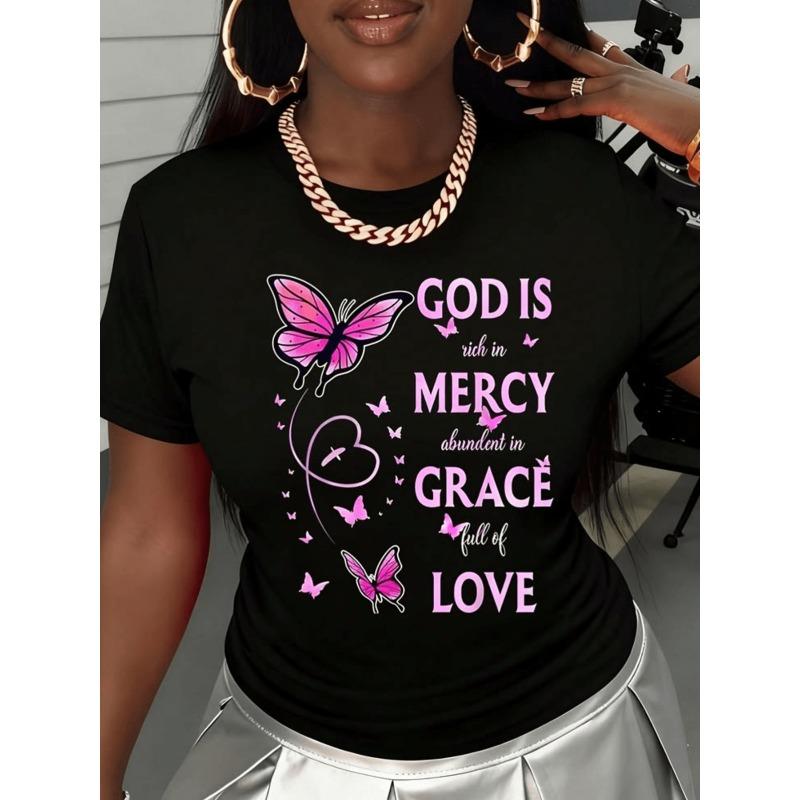 

Plus Size Women Good Friday Mother s Day 2D Print T-Shirt Casual Round Neck Short Sleeve All Season Tee S чёрный