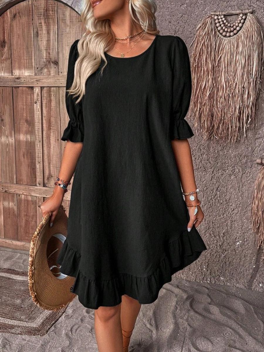 Summer Women s Retro Cotton Linen Sleeveless Crew Neck Solid Loose Maxi Dress S чёрный