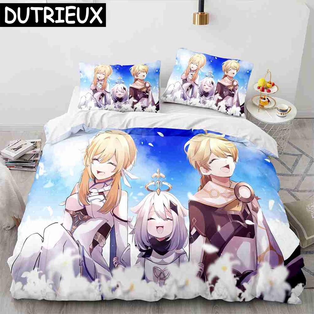 Genshin Impact 3D Anime Pościel Wygodna Poszewka na Kołdrę Rozmiar Jednoosobowy Pełny Queen King Poszewka na Poduszkę Do Poszewki na Kołdrę Poszewka na Kołdrę