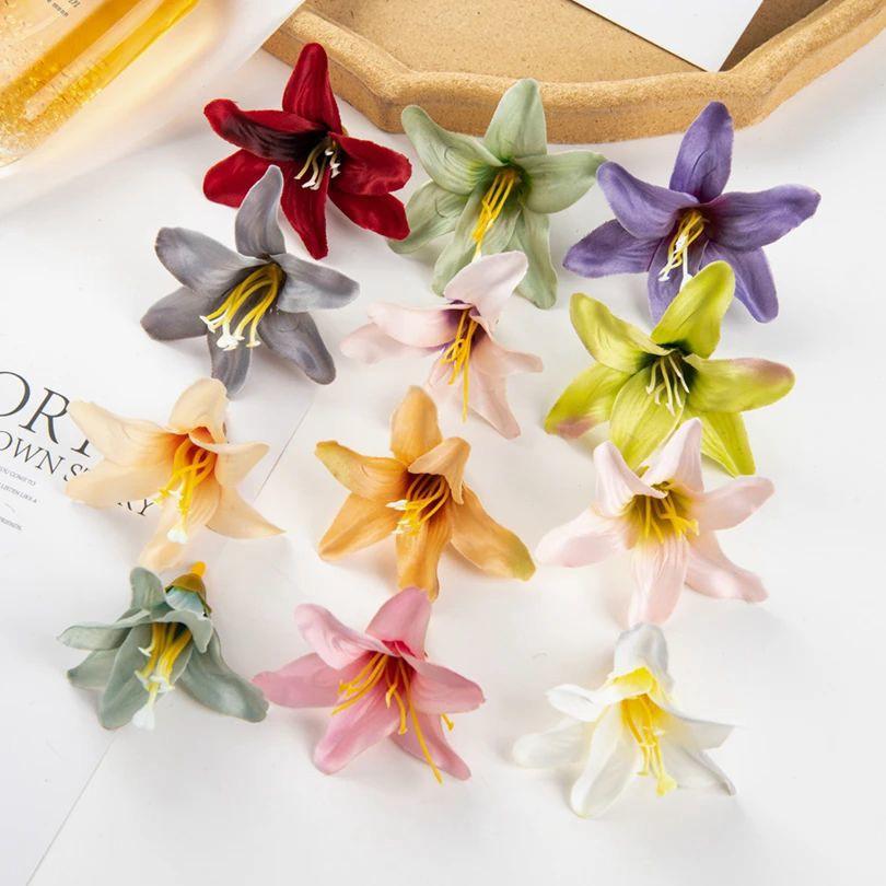 10/30PCS Silk Lily Artificial Flower Wedding Festival Party Garden Home Room Vase Table Decoration Wreath Scrapbook Diy Gift Box