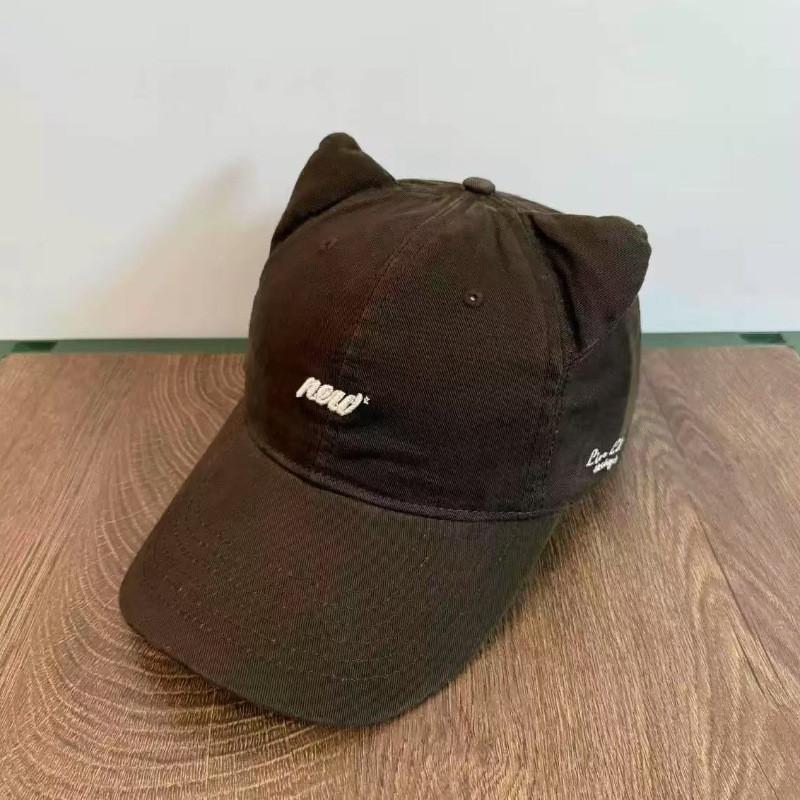 

Alphabet Embroidered Cat Ear Baseball Cap With Wide Brim For Summer Sun Protection Brown