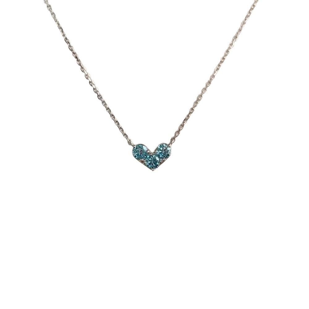 Blue Diamond Love Heart Pendant Necklace Exquisite Light Luxury Fashion Clavicle Chain Jewelry