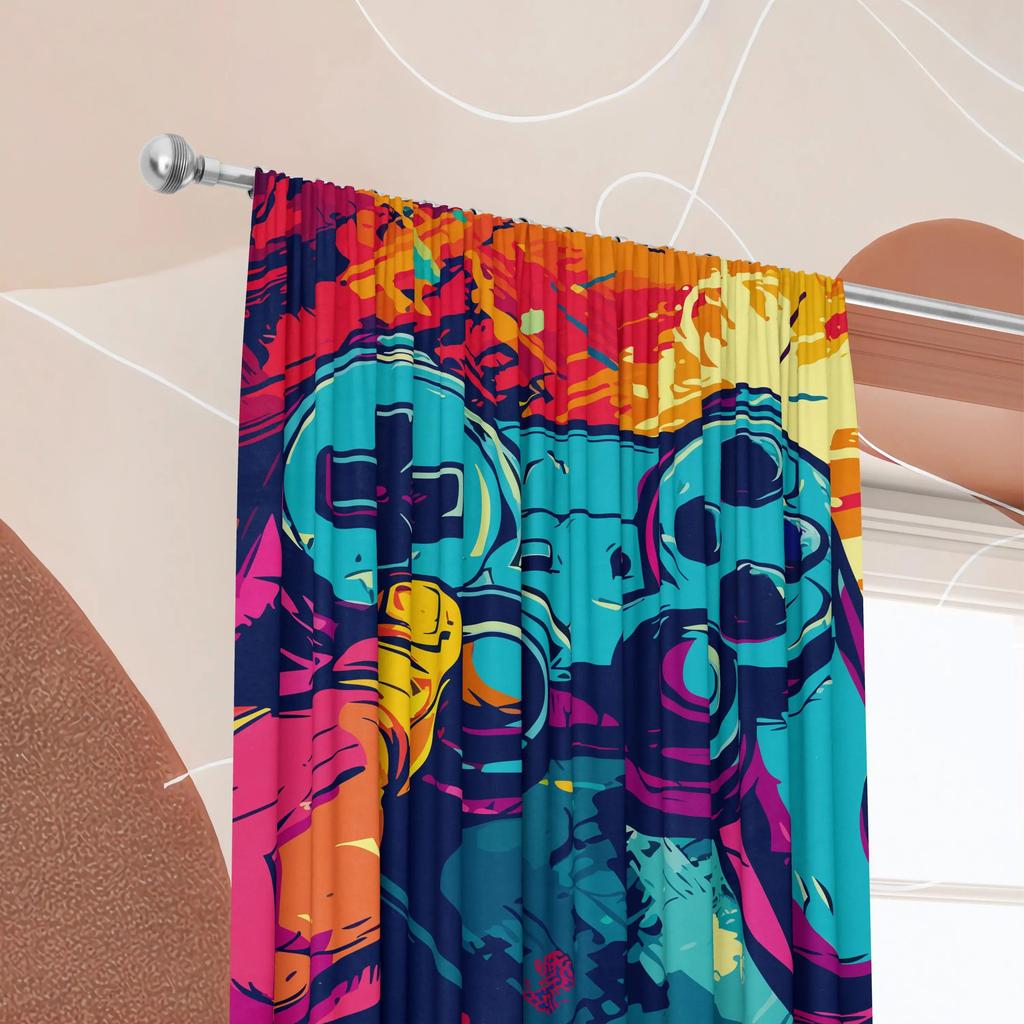 JIT 2pcs Abstract Gamepad Pattern Curtains   Design Drapes   Polyester Rod Pocket Curtain for Home Decor  Window Treatments.