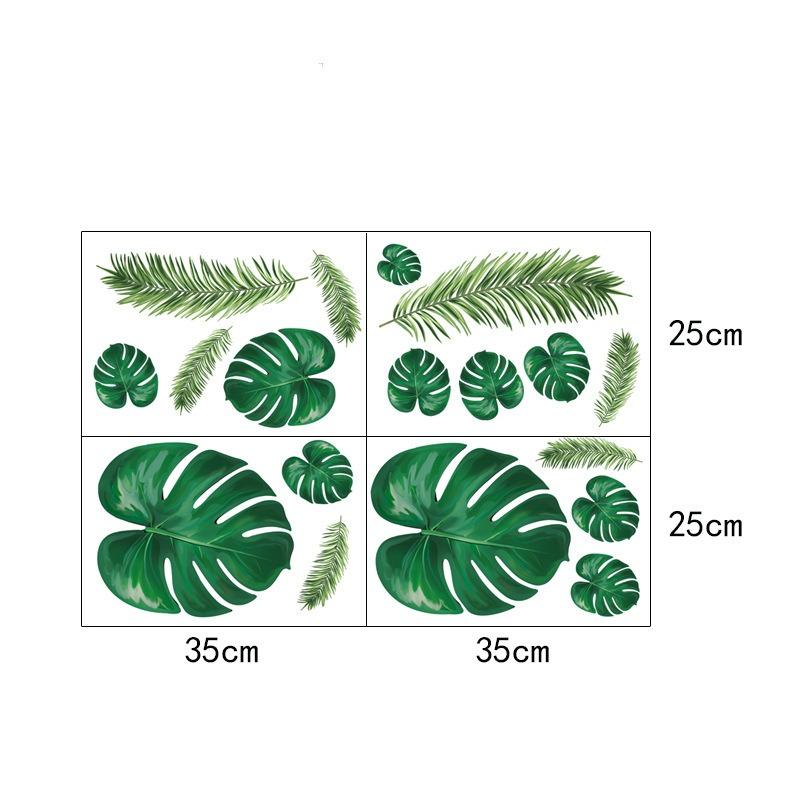 4pcs Fresh Nordic Green Leaf Wall Stickers Living Room Bedroom Children's Room Decoration Stickers