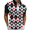 Casual Lapel T-shirt Young Men's Fashion Zipper T-shirt Short Sleeve T-shirt Men's 3D Card Pattern Print T Shirt