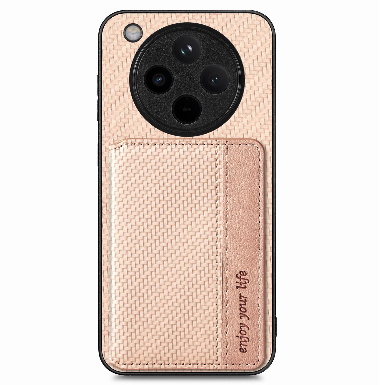 

For Oppo Find X8 Pro 5G Case RFID Blocking Card Holder Carbon Fiber Leather+PC+TPU Phone Cover Apricot