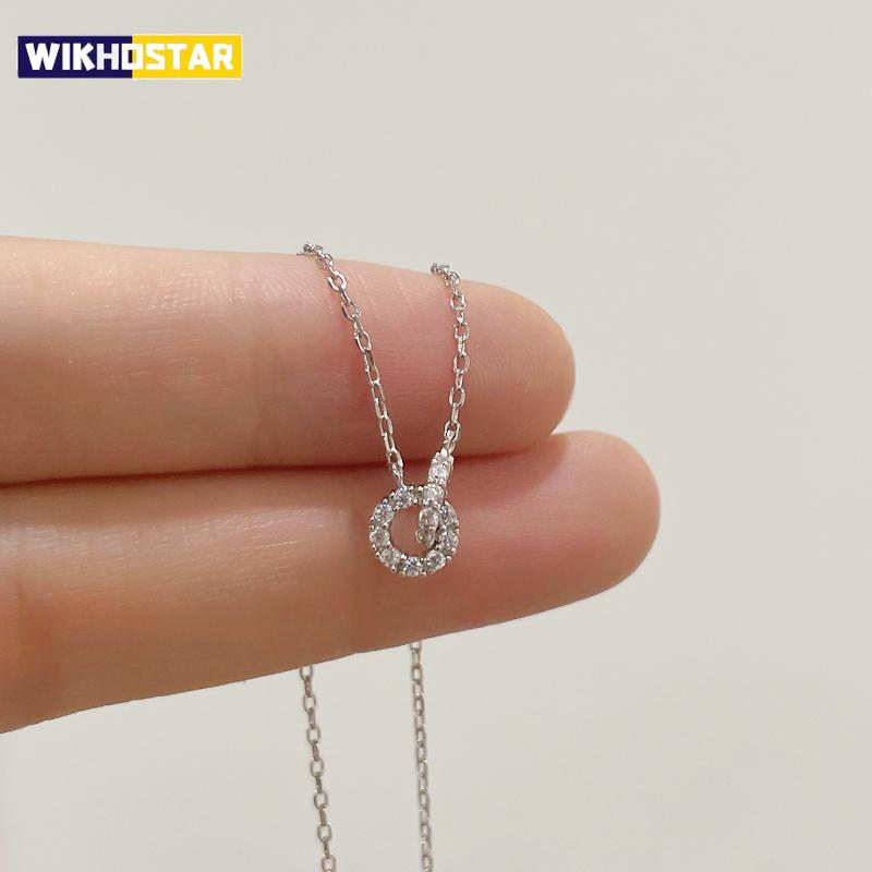 S925 Silver Round Choker Shiny AAA Zircon For Women Fashion Chain Minimalist Dainty Double Circle Pendant Necklace Girl Jewelry