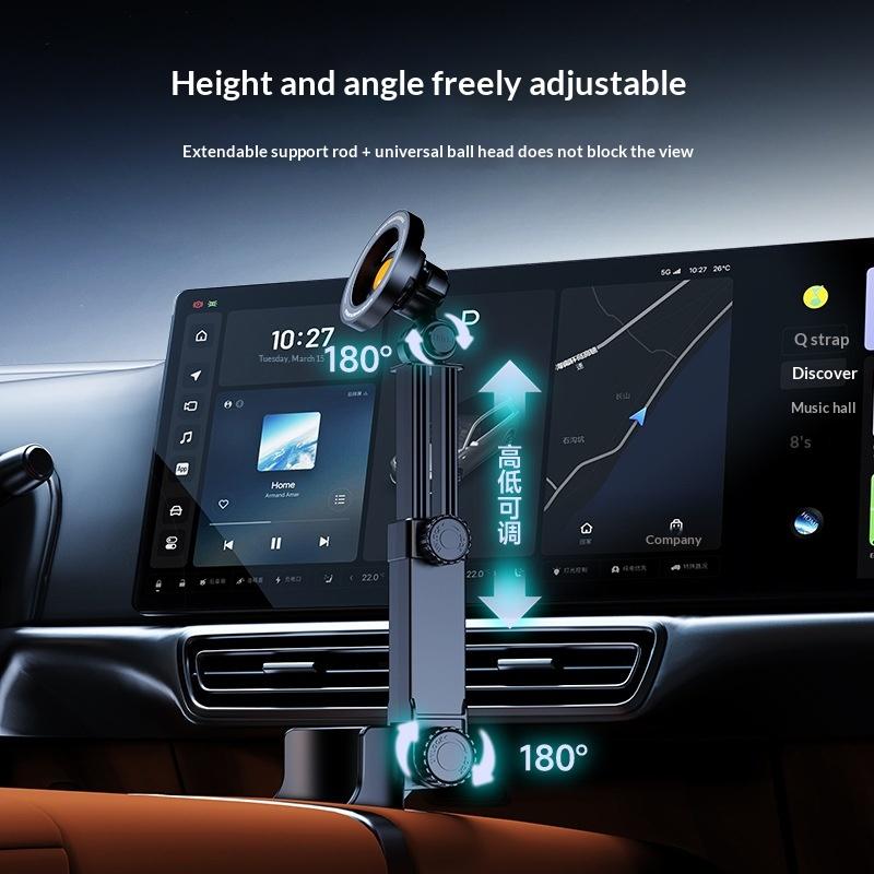 2-in-1 Car Cup Holder Phone Mount Dual Magnetic Cell Phone Bracket 1PC Non-Slip Silicone Pad Secure Phone Grip