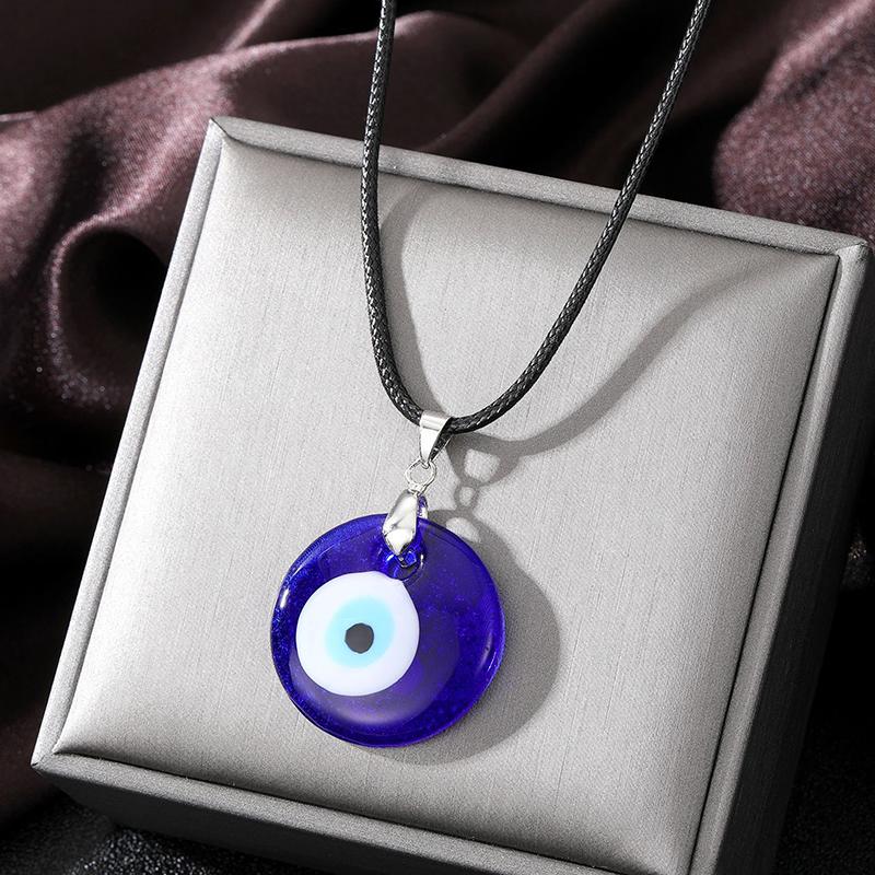 Color Glass Blue Evil Eyes Pendant Necklace Women Men Round Turkish Lucky Eye