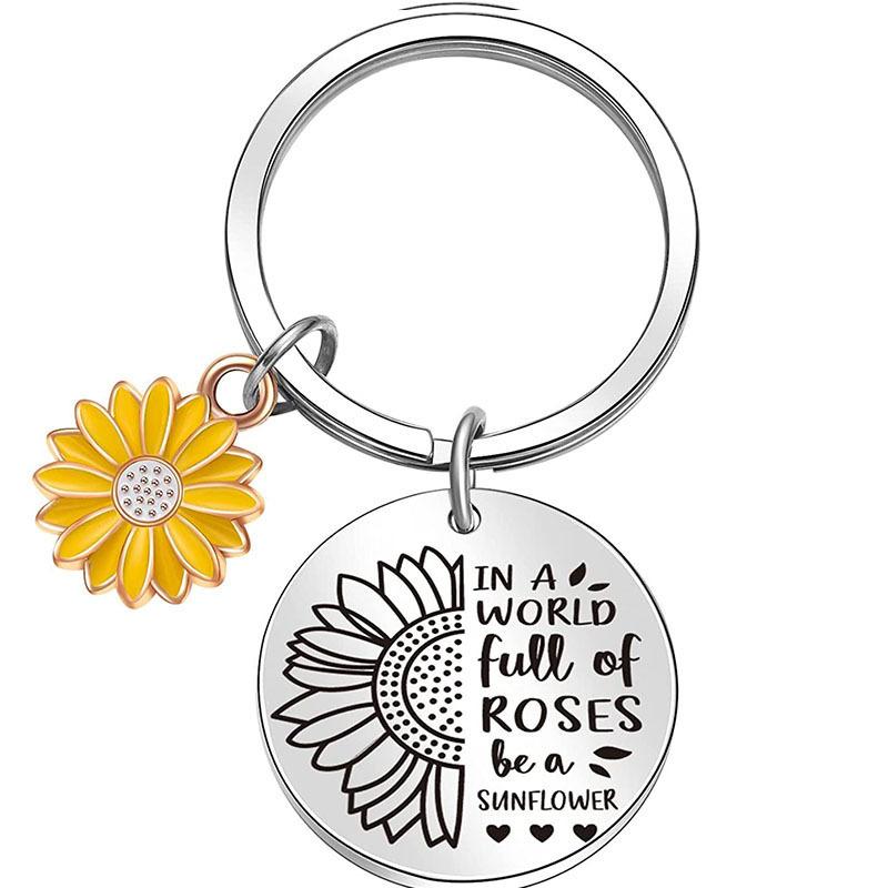 Versatile Stainless Steel Key Sunflower Accessory Keychain Send To Friends Thanksgiving Small Gift Laser In Stock Keychain for Backpack Bag Pendant