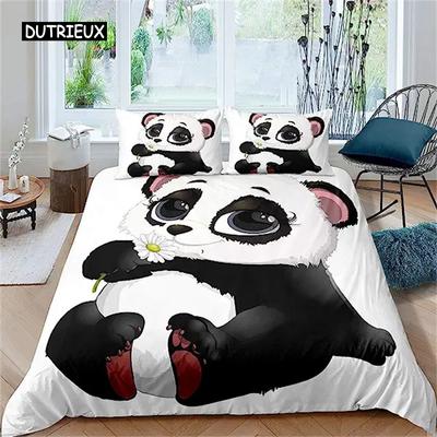 Black and White Panda Duvet Cover Boys Girls Cute Giant Panda Duvet Cover Set Kids Cartoon Animal Pattern Comforter Cover Decor