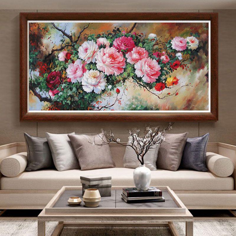 Genuine Mona Lisa Cross Stitch: Royal Peony Design, 37-Color Full Embroidery, Floral Brocade, No Outline