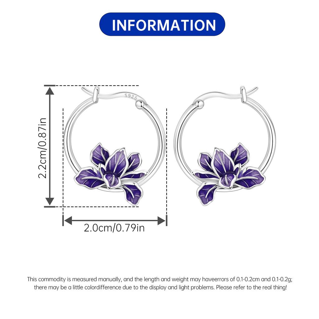 PANPOKI S925 Silver Blooming Purple Iris Flower Earrings Versatile Hoop Earrings For Women Jewelry Original Party Gift