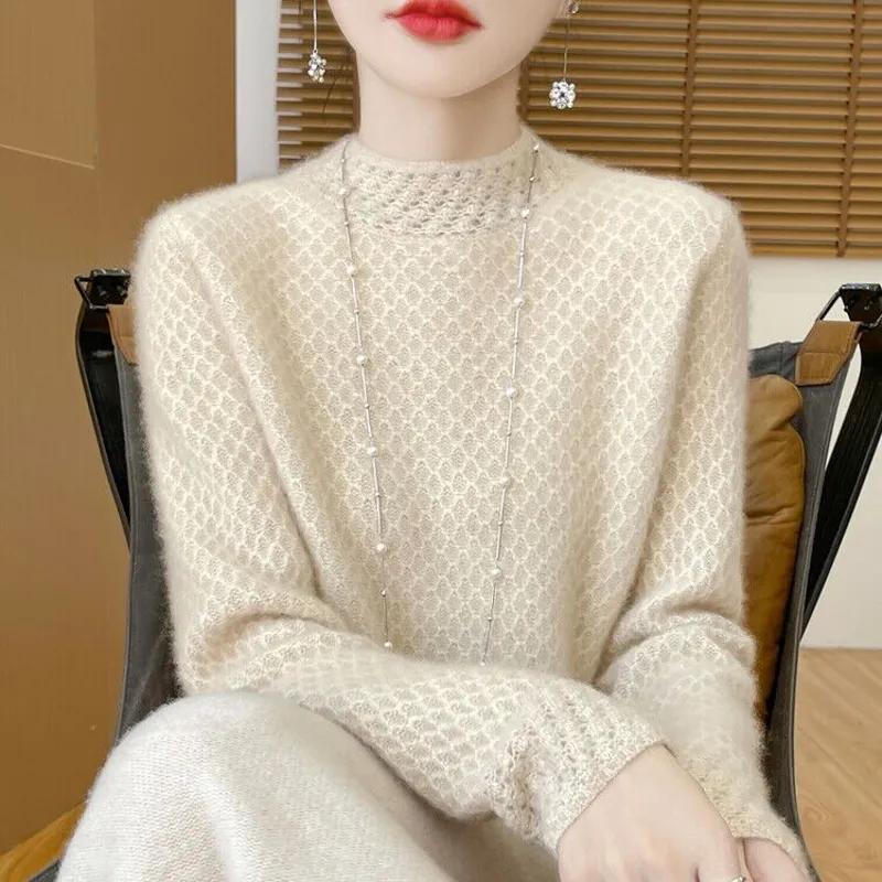 Autumn Winter Women's Sweater Wool High Neck Knit Pullover Thick Jumpers Female Knit Tops