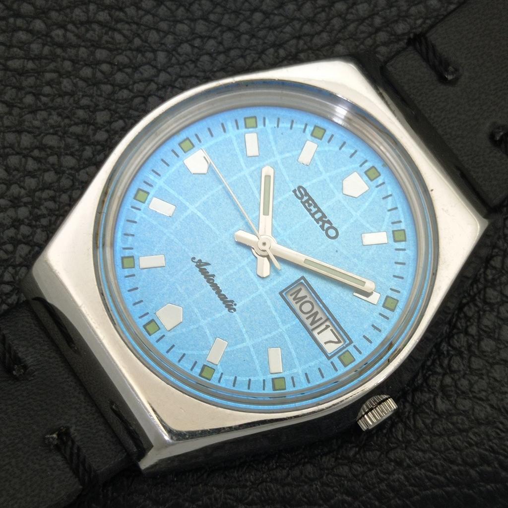 AUTOMATIC 6309A VINTAGE SEIKO JAPAN MENS SKY BLUE COLOR DIAL WATCH A701536-5 R206b-a701536