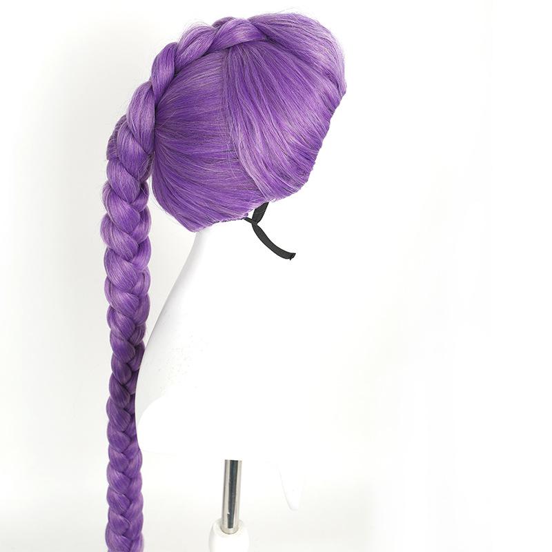Skpop Demon Hunter Girl Group Cosplay Wig Set: Rose Red Long Hair, Black & Purple Hair, Purple Braided Hair.