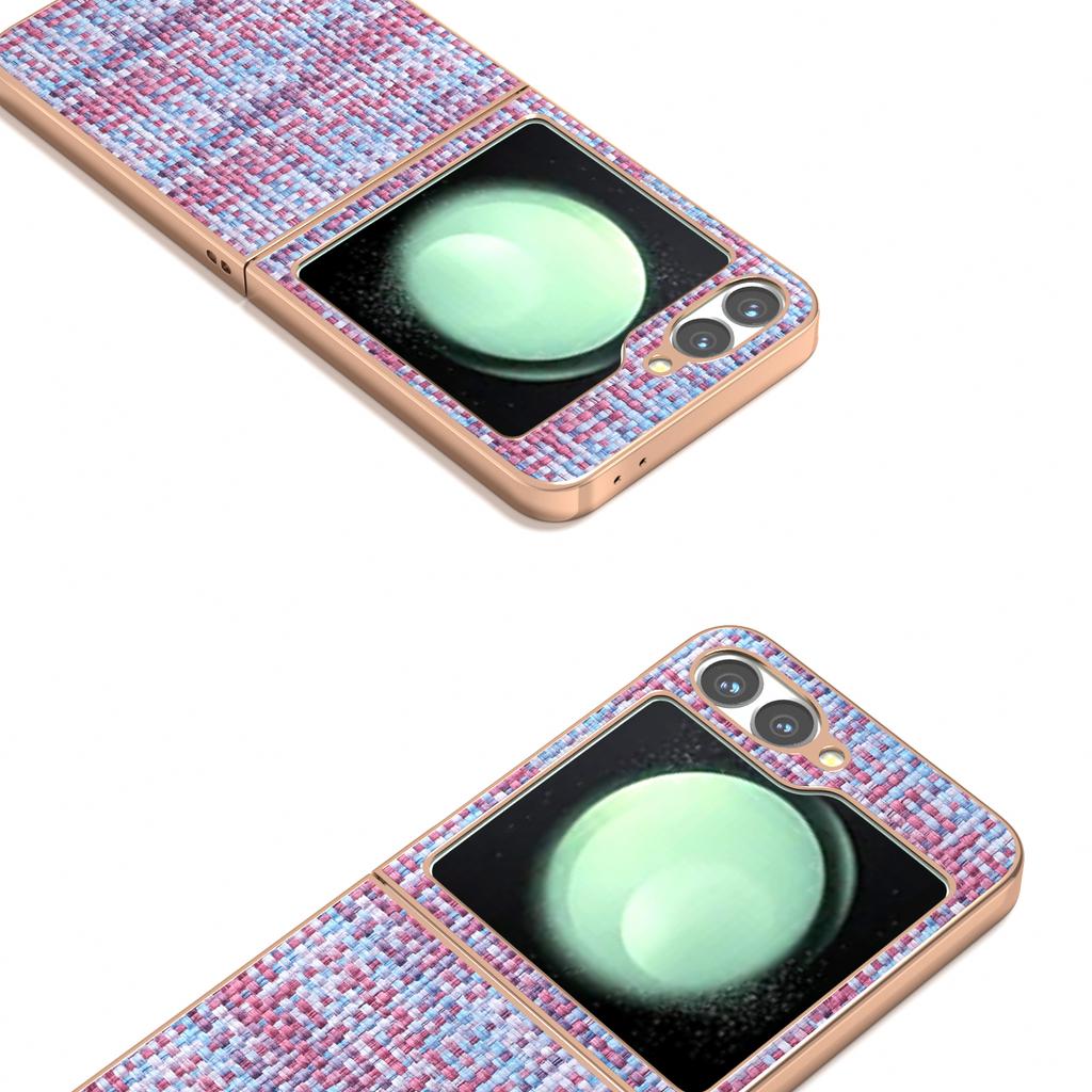 ABEEL For Samsung Galaxy Z Flip7 FE 5G/Z Flip6 5G Case Electroplating Edge Plaid Texture PU Leather+PC Phone Cover