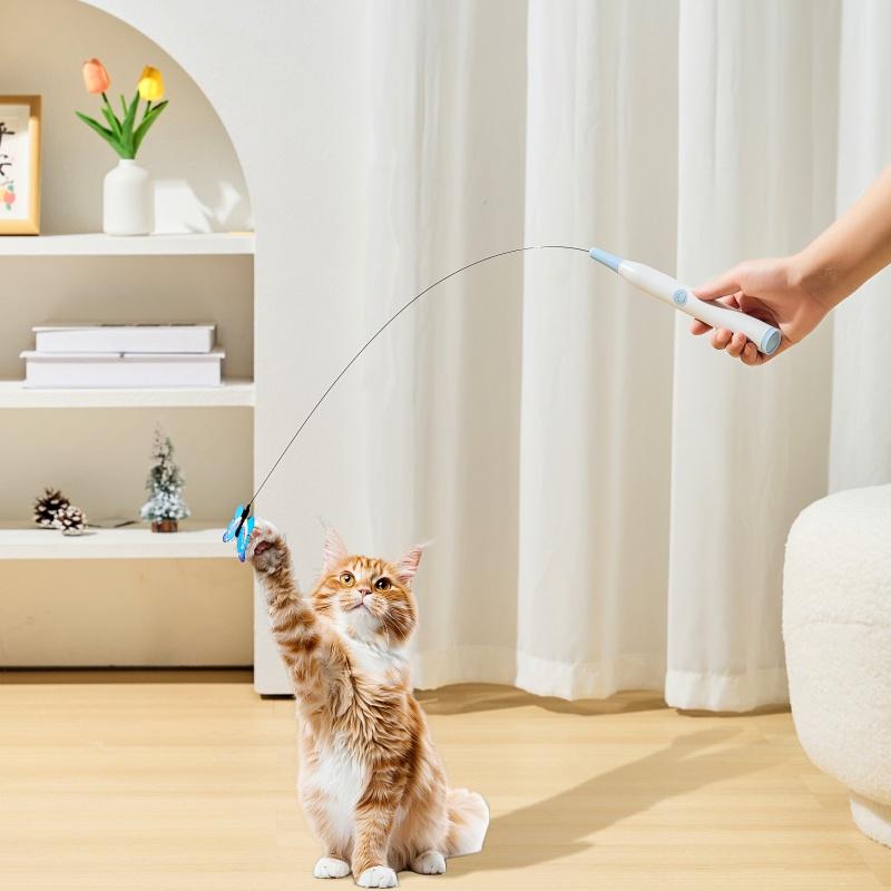 BOOTEELY Electric Suction Cup Cat Toy Butterfly Flying Cat Toy Self-entertaining Cat Toy Long Rod Steel Wire Cat Toy
