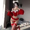 Qingruohan Red Christmas Lingerie: Sexy Maid Uniform & Quick Release Bedtime Set
