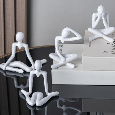 Statue de Penseur Abstrait, Figurine Humaine Moderne Sculpture Assise, Ornement Décoratif Minimaliste pour Décoration de Bureau Maison Étagère