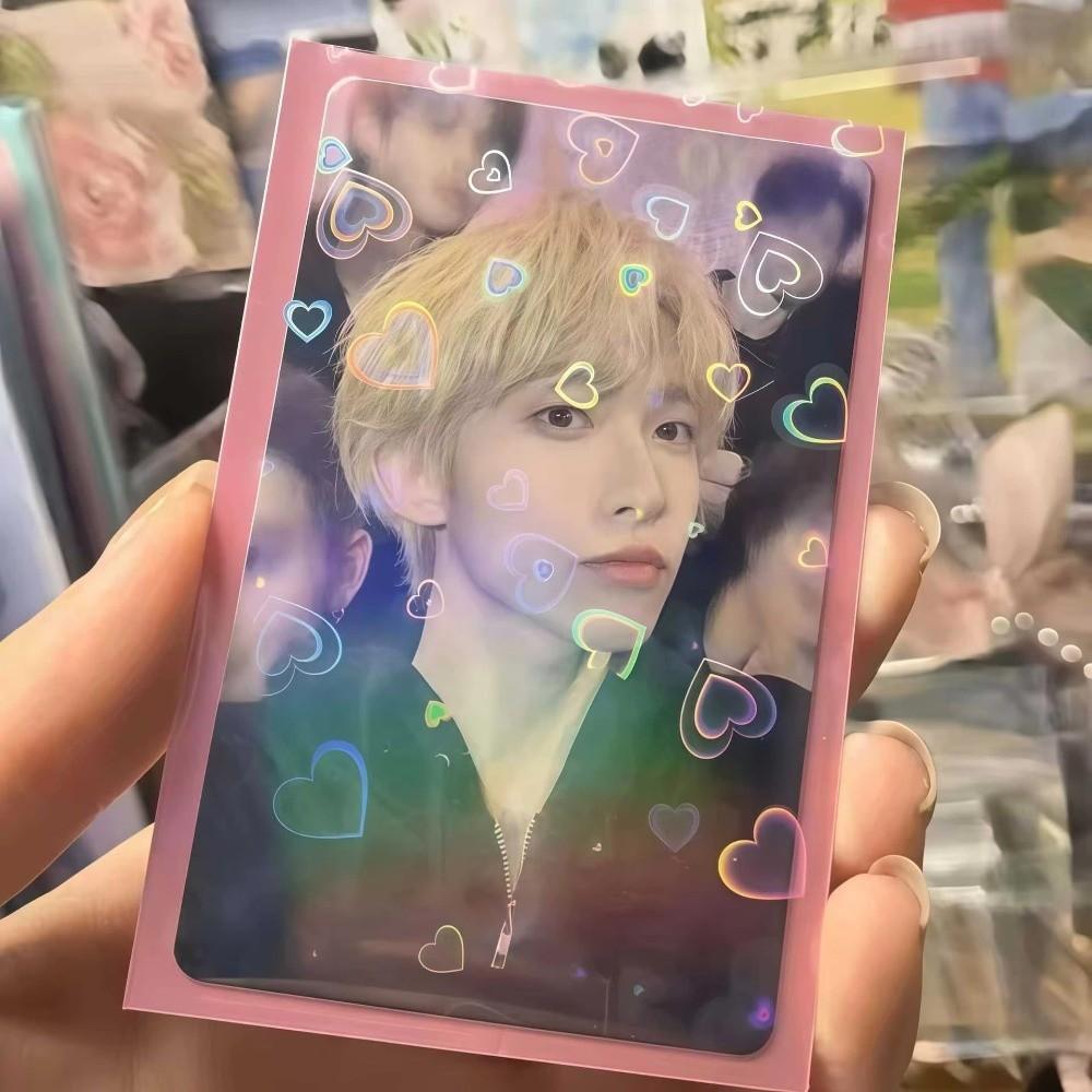 50PCS Display Card Laser Heart Card Sleeves Macaron Transparent Card Film  For Idol Photo