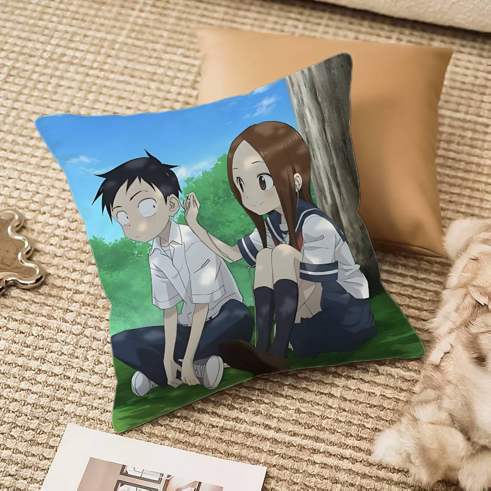 Kwaii Anime T-Teasing Master Takagi-san Pillow Case Anti-dustmite Pillowcase Invisible zipper silky plush Sofa
