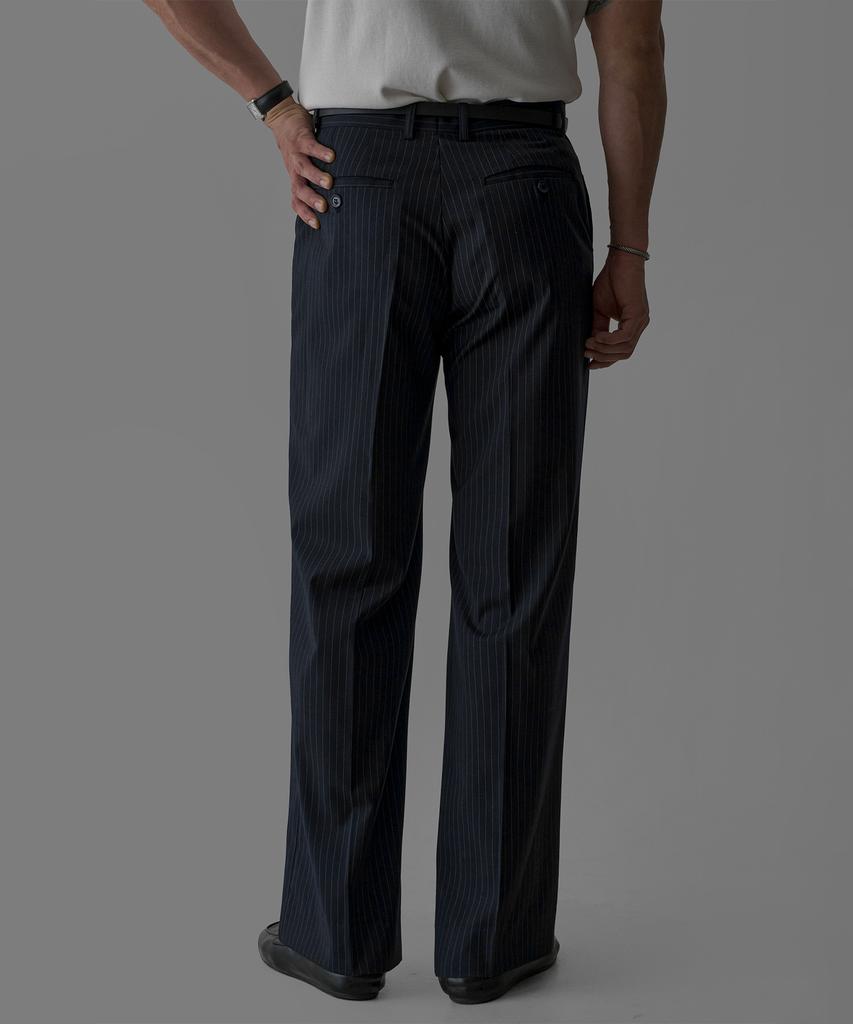 Baulopeulodeogteu Summer Stripe Semi-Flare Slacks [Navy St]