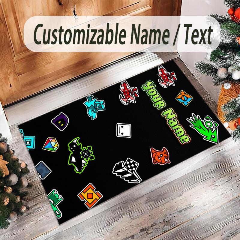 Personalized Crystal Velvet Carpet Custom Name Text,Geometry Dash Anti Slip Area Rug For Home Decoration