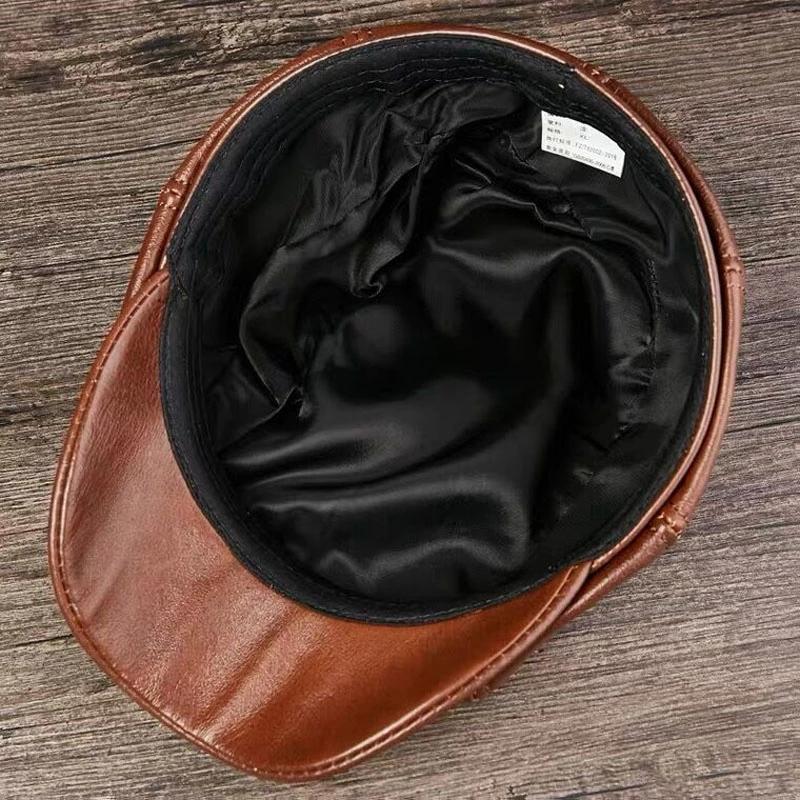 2025 Retro Octagonal Genuine Leather Hat Autumn Men's Cowhide Leather Beret Elegant Fashion Tongue Cap Snapback Caps For Men