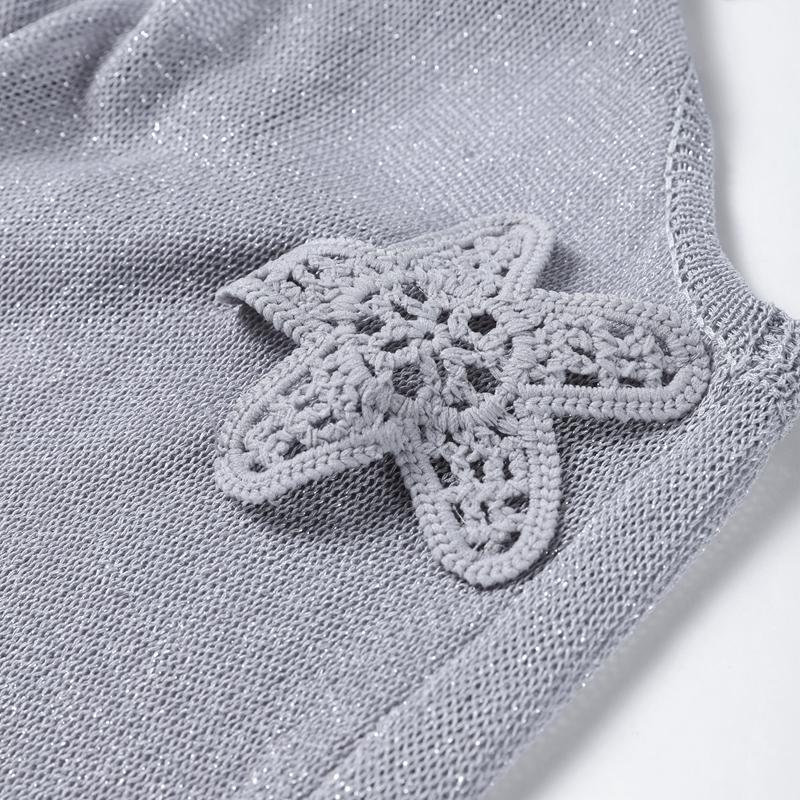 Flash Yarn Hook Flower Patch Dress Sexy Pure Desire Slim Halter Backless Sleeveless See Through Party Dresses Summer Lady Robes