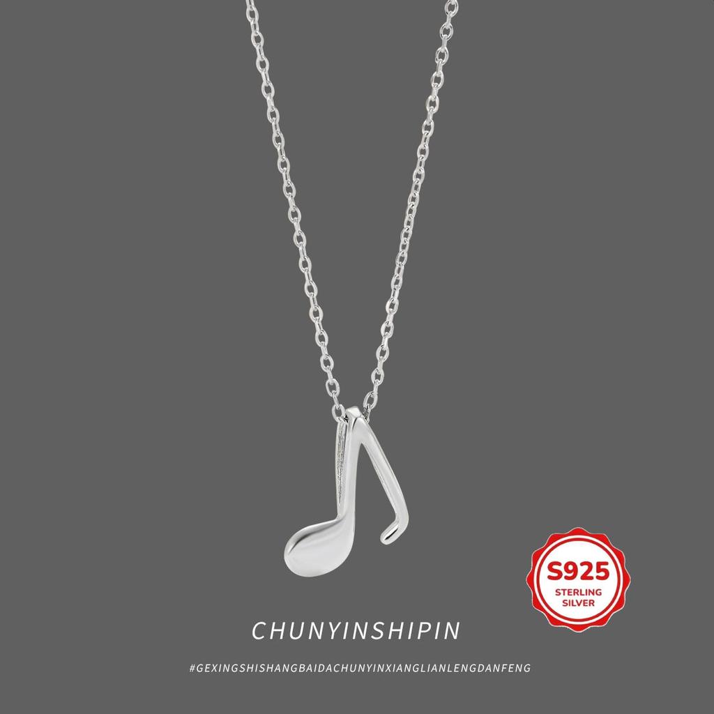 S925 pure silver note necklace, women's minimalist music symbol pendant, collarbone chain, small and fresh artistic style, daily necklace