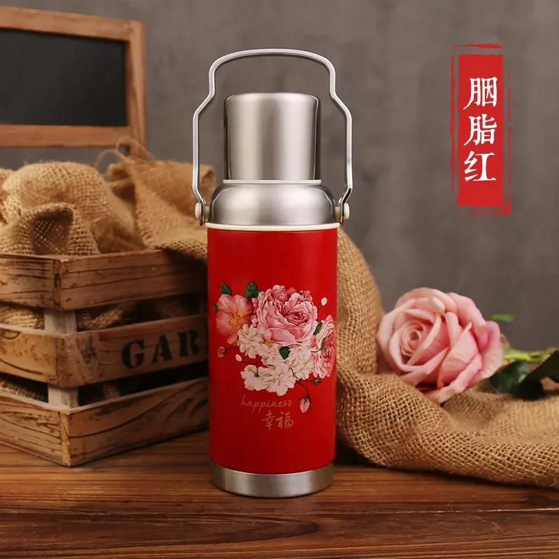 Chinese Retro Thermal Pot Food Grade Stainless Steel Thermos Cup with Cover Portable Water Cup Women's Cup Hot Kettle