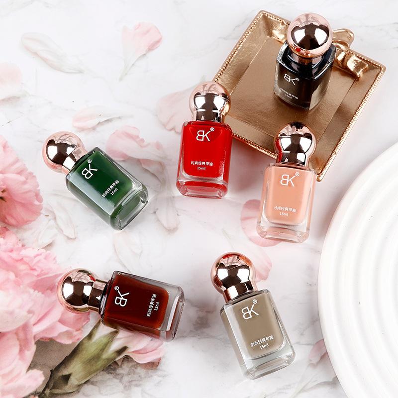 Color Nail Polish No Bake Oily Lasting Non-peelable Large Capacity Nail Care Nude Color Square Bottle 15ml