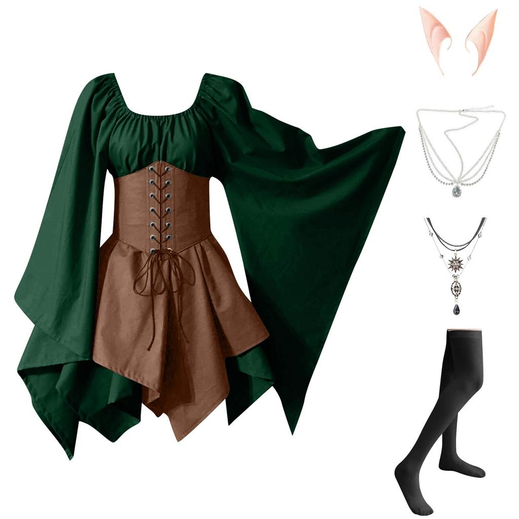 Women Fashion Long Sleeve Vintage Dress Cosplay Party Evening Night Formal Dress