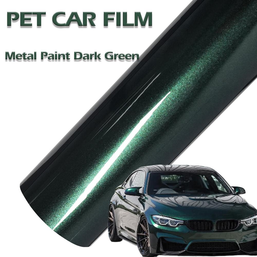Car PET Metal Paint Dark Green Vinyl Film Car Wrap Decal With Air Release Motorcycle Auto Interior Exterior Decor Accessories