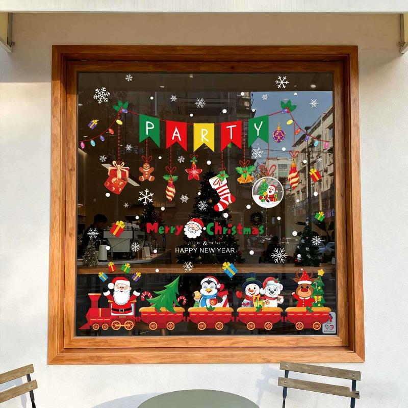 Christmas Santa Glass Sticker Decoration for Window Christmas Snowflake Static Electricity Sticker
