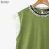 ZANZEA Damen Freizeit Rundhals Sommer Spitze Patchwork Ärmelloses T-Shirt