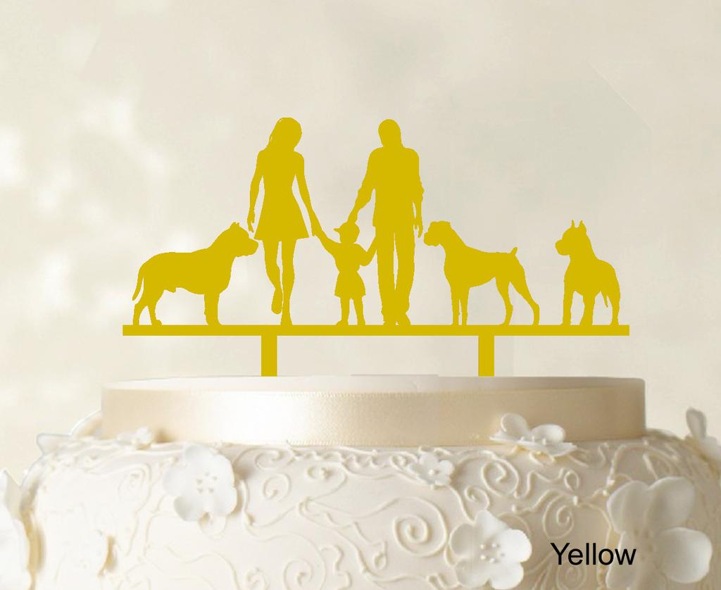 Decor personalizat pentru tort de familie cu siluetă de câini, pentru tort de nuntă, opțiune de decorațiuni pentru tort disponibilă de 15-18 cm