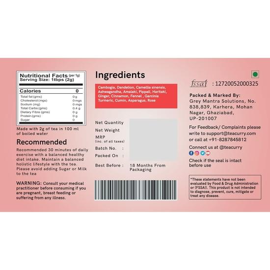 TEACURRY Thigh Fat Burn Tea (1 Month Pack | 100 Grams + Infuser) - Reduce Thigh Fat for Men and Women