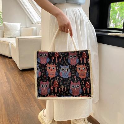 Leinen-Mode-Tragetasche, niedliche Nischen-Canvas-Tasche für Damen, Cartoon-Freizeit-Bento-Tasche