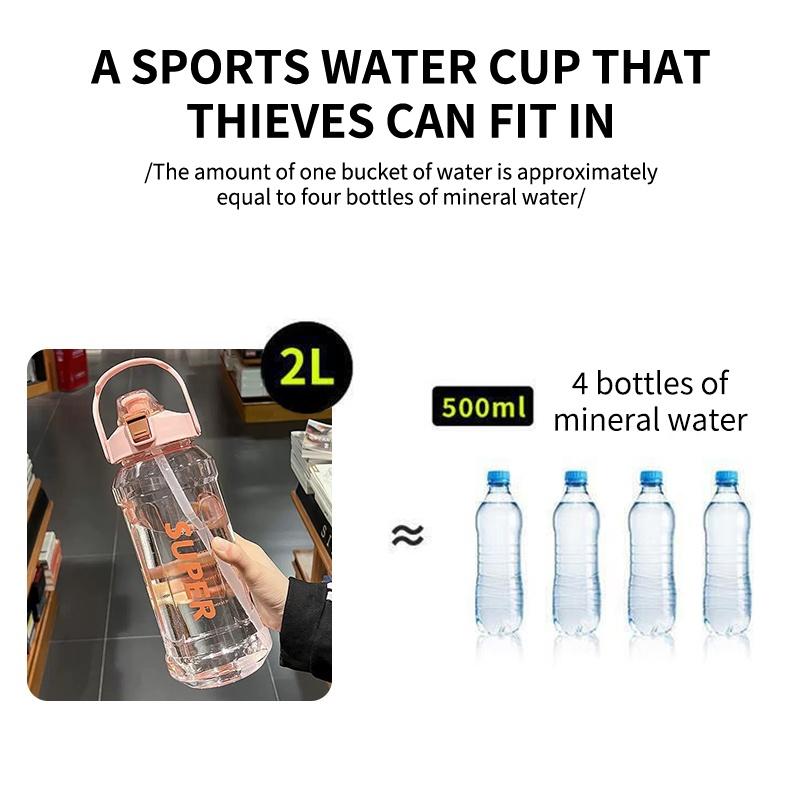 Large-Capacity Sports Water Bottle 2 Liters Trendy Ins Style Straw Cup With Scale Portable Leak Proof Drop Resistant Water Cup