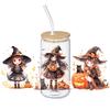Halloween 16Oz Glass Cup Transfer Sticker Cartoon Girl Design Waterproof Decorative Adhesive Decal for Party Home Decors