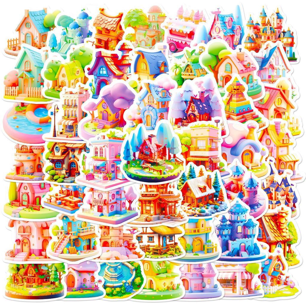 50 3D Miniature Stickers Cartoon 3D Miniature Scene Graffiti Stickers Personalized Three-Dimensional Stickers