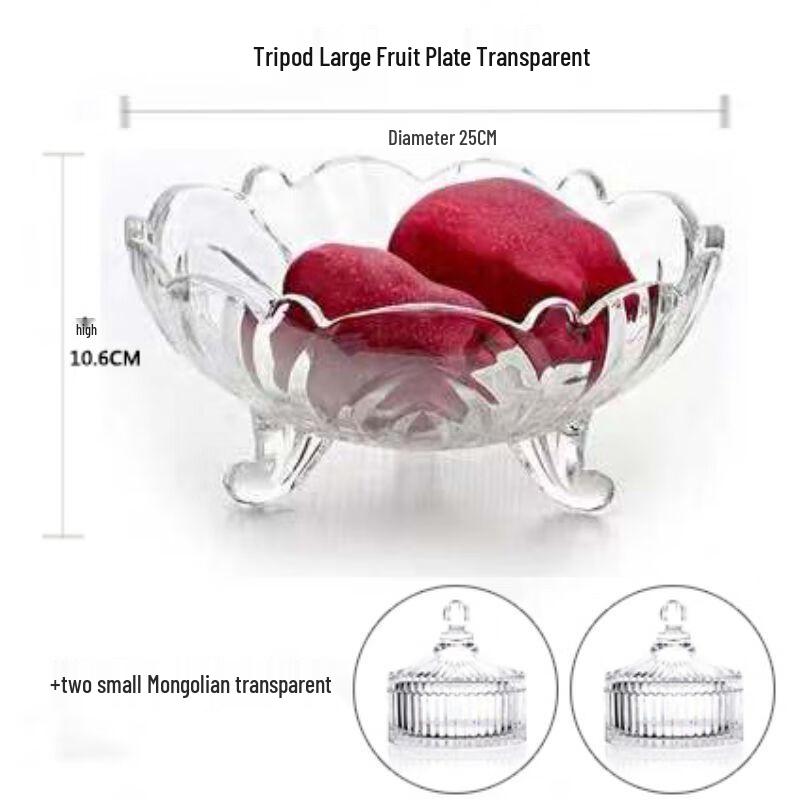 Qianxing Transparent Glass Fruit Plate & Snack Dish Double Set