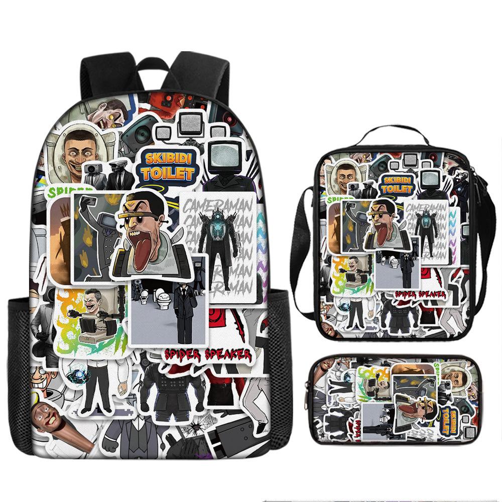 Toilet Man Backpack Trendy Backpack European and American Retro Schoolbag Cartoon Backpack Three-piece Set