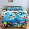 3D Dolphin Duvet Cover Set, Underwater World Duvet Cover and Pillowcases,Dolphin,Tropical Fish,Coral Ocean Bedding Set with Zip
