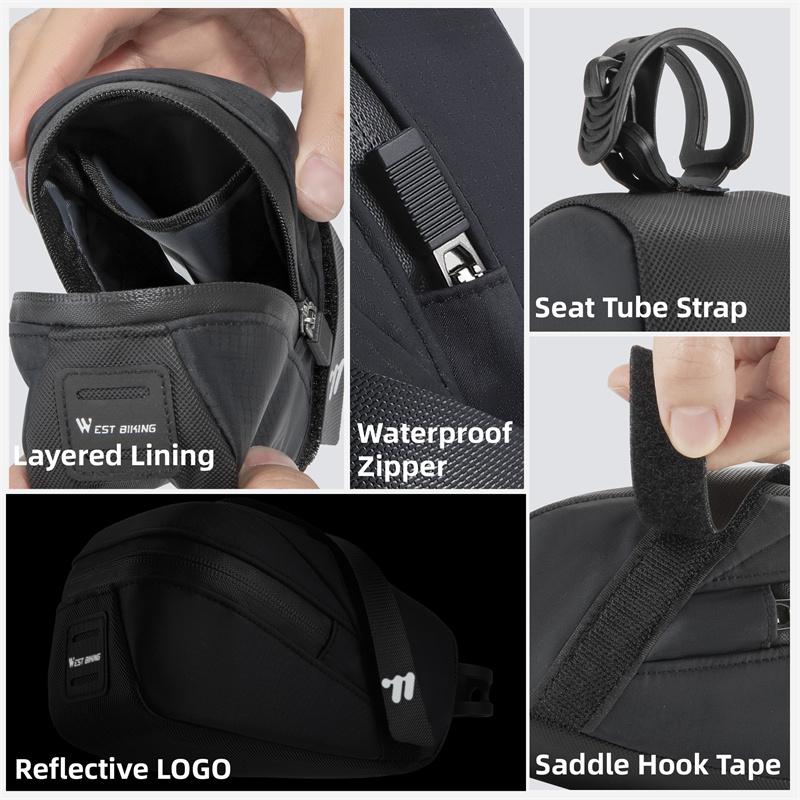WEST BIKING Bicycle Saddle Bag Portable Waterproof Cycling Seat Tail Pouch Tools Storage Pouch Tail Bag Cycling Accessories