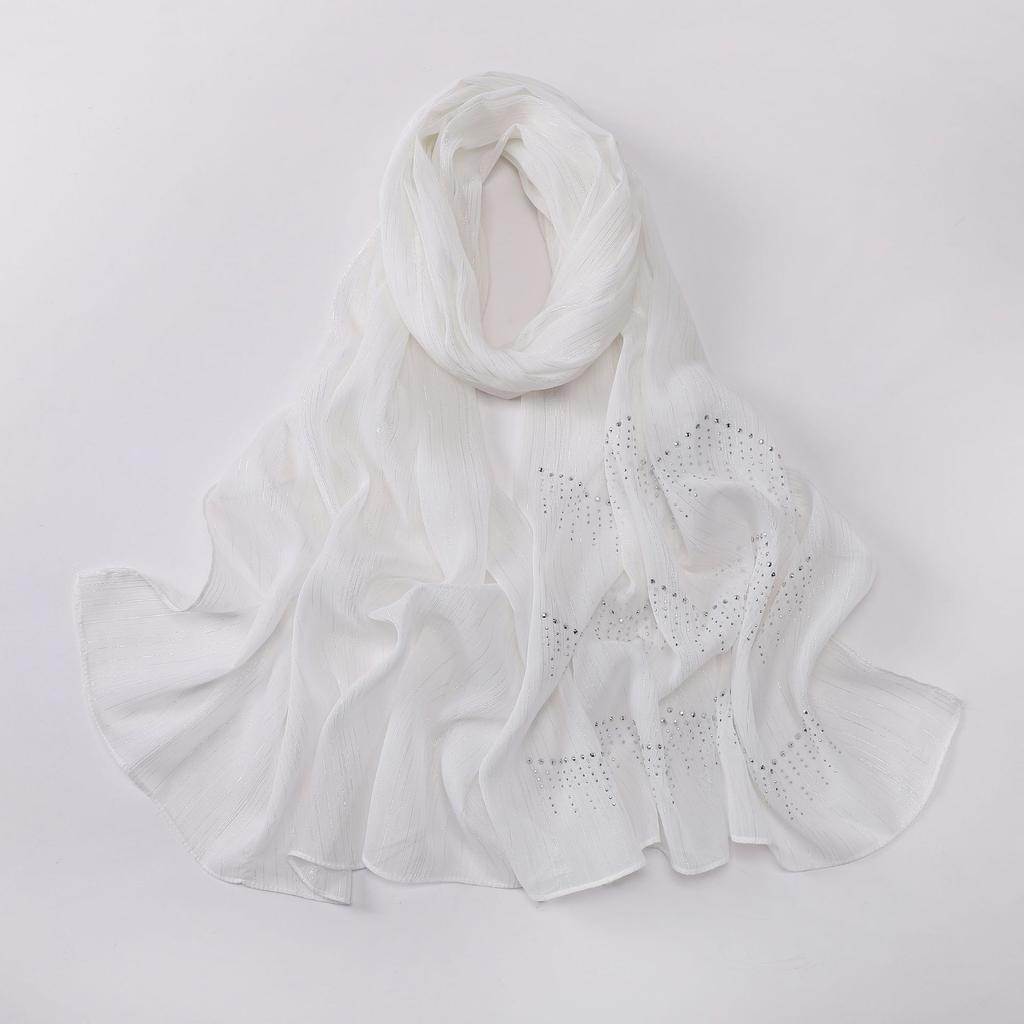 Luxury Rhinestone Chiffon Hijabs Woman Muslim Scarf Shawls Solid Lady Party Shawl Wraps Islamic Turban Female Headscarf Ramadan