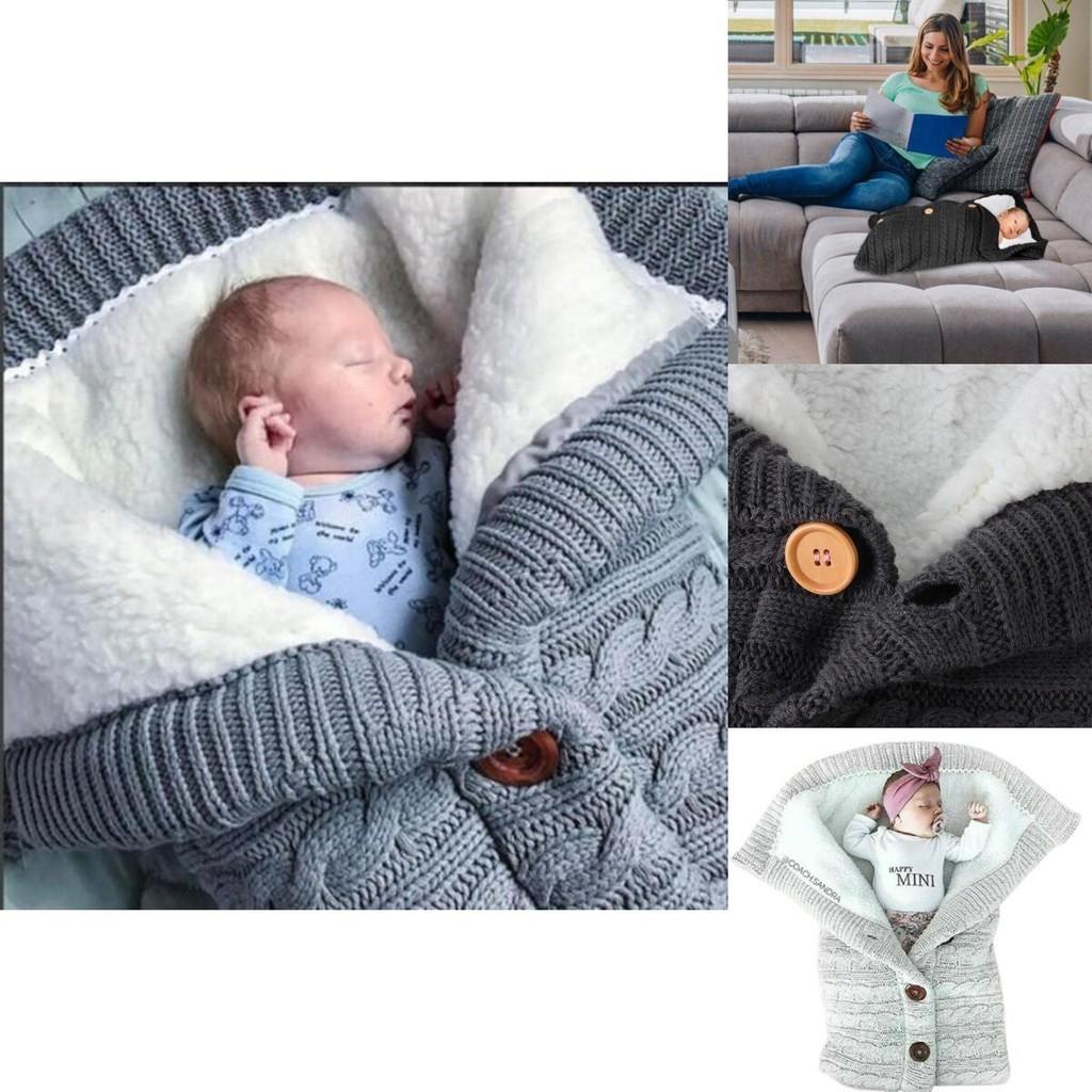 Premium Baby Sleeping Bag W/ Lamb Wool Infant Swaddle Stroller Wrap Knitted Blanket